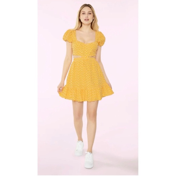 NWT LIKELY Isabella Yellow Floral Eyelet Embroidered Cutout Mini Dress size 10 - Picture 2 of 14